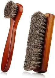 [Generic] Horsehair Shoe Brush Set, 2-Piece Wooden Handle Boot and Leather Cleaning Brushes