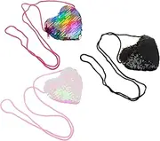 [Veemoon] 3pcs Elegant Sequin Heart Design Purse Portable Bags with Strap for Cash Cosmetics Keys Chic Selection Lovely for Friends