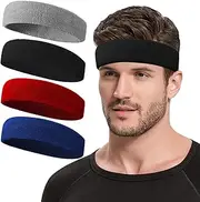 Khxriypha Sweatbands Sports Headband for Men & Women, Moisture Wicking Hairband Athletic Towel Headbands Cotton Head Sweat Bands for Running, Cycling, Yoga, Spa