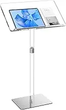 Motezen Acrylic Podium Stand，Adjustable Lectern Table with Tilted Tabletop，Clear Acrylic Stand for Classroom, Office, Churches (M)