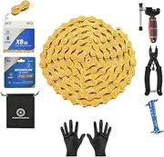 Bike/E-Bike Chain Kit ，8-11Speed Multi-Function Bike Mechanic Repair Kit ，Chain Breaker/Bicycle Chain Pliers/Chain Measuring Device/- for Shimano SRAM Campagnolo -Titanium Gold (X8-Titanium Gold)