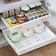 babikeen Telescopic Drawer, Kitchen Extendable Drawer, Adjustable Width Cabinet Organiser (32-53cm W x 43cm D x 7cm H)