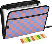 Blue-Orange Checkerboard Expandable Folder 13 Pockets A4 Letter Size Folder with Closure with Zipper Closure File Pocket Folder for Office Supply