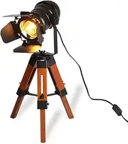 Industrial Cinema Wood Tripod Floor Lamp with Foot Switch - Modern Adjustable Height Nightstand Tall Desk Lamp - Vintage Rustic Reading Table Light Decoration for Living Room Kid Bedroom Office, Black