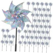 80 Pieces Reflective Pinwheels with Stakes Wind Spinner for Garden Decor Bird