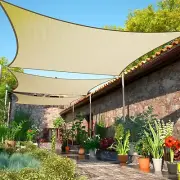 12' x 18' Beige Sun Shade Sail UPF50 Rectangle Canopy Fabric Cloth Screen smT...