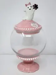 Cobwebs and Cauldrons Pink Ghost Halloween Glass & Ceramic Jar On Pedestal New