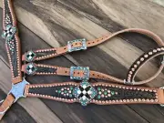 Western Havana Leather Set of Headstall and Breast Collar : 6523