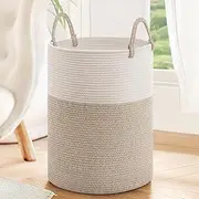 Large Laundry Hamper, Cotton Rope Storage Bin, Tall Woven Laundry Basket for Clothes and Toys, Blanket Storage, Basket for Living Room, Baby Nursery, Bathroom and Bedroom (Off White)