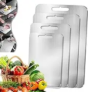 4 Pack Stainless Steel Cutting Board - 100% Pure SUS304 Stainless Steel Chopping Board Set for Kitchen, Meat, Fruit, Vegetables, Baby Food, Home Outdoor Use