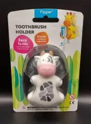 Flipper Fun Animal Toothbrush Holder - Cow - White/Gray Dual Suction Cup ORCA