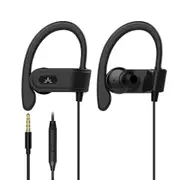 Avantree E171 - AUX 3.5mm Black Wired Earbuds with Microphone & in-Line Volume Control, Compatible with Traditional 3.5mm AUX Phones - Corded Headphones with Ear Hook for Running & Sports, Black