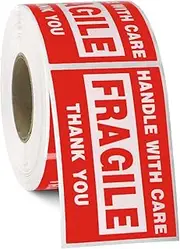 Miss Rui Fragile Sticker Handle with Care Fragile Thank You, Red Warning Shipping Label Stickers Packing Labels Permanent Adhesive (500 Per Roll)