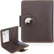 [POLARE ORIGINAL] Polare Full Grain Leather Slim and Soft RFID Blocking wallet For Men Snap Bifold Travel Wallet Passport Holders 2 Passports, Dark Brown with AirTag Slot, Slim