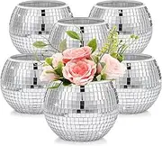 6 Pieces Disco Ball Flower Vase Mirror Glass Planter Candle Holder for Wedding Centerpieces Bedroom Kitchen Office Decoration Birthday (Silver, 3 x 4 Inch)