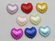 200 Acrylic Half Pearl Flatback Heart Cabochons 10mm Ribbon Pattern Bows Center