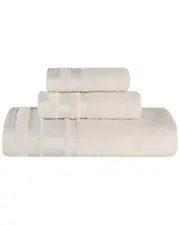 Superior 3pc Zero Twist Cotton Dobby Border Plush Soft Absorbent Towel Set