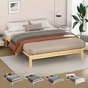 ALFORDSON Queen Home Bedroom Furniture with Timber Slats, Bed Frame Wooden Bed Base, Oak Solid Pine Wood Mattress Base Platform Support w/o Headboard, Basia Series Bed Foundation with Storage Space