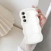 [UEEBAI] Wave Frame Clear Case for Samsung Galaxy A15 4G/5G Curly Clear Phone Case, Cute Wavy Phone Case for Girl Slim Fit Shockproof Phone Cover Bumper Soft Pretty Case for Women - White