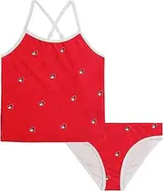 [Tommy Hilfiger] Girls' Two-Piece Swimsuit, Tonal Script Kini Chinese Red, XL16