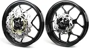 Gloss Black Front Rear Wheel Rims and Brake Discs Rotors Compatible with Yamaha YZF R3 R25 MT03 MT25 2015-2024 ABS include, Motorcycle Replacement Accessories Parts