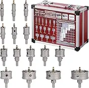 Vearter 15PCS Carbide Hole Saw Kit, 16-75mm Metal Hole Cutter with Pilot Drill, TCT Tipped Drill Bit Set for Stainless Steel, Hard Metal, Iron, Mild Steel, Aluminium, Alloy, Plastic, Fiberglass