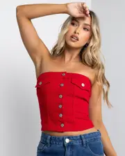 [Ava And Ever] Ava And Ever Women's Nicole Denim Tube Vest Top in Red Size 12 12 Red