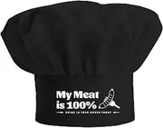 [PLIGREAT] Funny Chef Hat Adjustable Kitchen Cooking Hat Black Baker Grill BBQ Cooking Cap Cute Sausage Fork Pattern Cooking Chef Hat for Men Women Father Mother Husband Wife, Black,white, Medium-Large