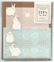 Midori 86514006 Mini Letter Set, Fluffy Animals, Stickers Included, Rabbit Pattern A, Cute