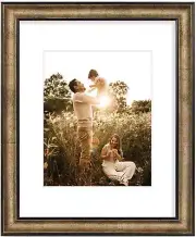 , Photo Frame, Dark Brown & Bronze Color Frame, with White Color Mat for Pict...