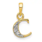 14k and Rhodium Polished .01ct Diamond Initial C Pendant