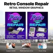 Retro Game Console Repair window wrap sign banner video game Nintendo Sega Xbox
