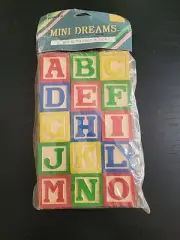 New 15 Vintage Wooden ABC Blocks Letters Pictures 1” Wood Kids Blocks Crafts NOS