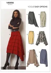 VOGUE SEWING PATTERN 8956 MISSES 14-22 EASY SEMI-FITTED WRAP SKIRT IN 6 STYLES
