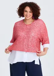 [TS] Taking Shape Cotton Boucle Gauze Knit Over Top Size 22-24 in Faded Rose Pink - Plus Size Women's Knitwear Faded Rose Pink