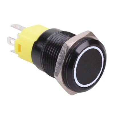 White LED On-(On) Momentary 16mm Black Vandal Resistant Push Switch NO/NC