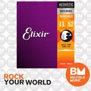Elixir 11027 Acoustic Guitar Strings Nanoweb Custom Light 11-52 80/20 A-NW-CL