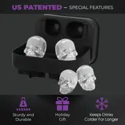 Ice Cube Tray Easy-Release Silicone Large Ice Moulds with Removeable Lids 4 Skulls