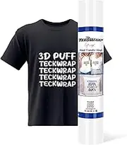 TECKWRAP Puff Vinyl Heat Transfer - 10" x 60" 3D Adhesive HTV White Iron on Vinyl for All Cutter Machine Puffy Heat Press Vinyl for Shirts Easy to Cut & Weed (White)