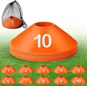 Relaxgiant 10 Pcs Numbered Sports Disc Cones 1-10 Soccer Cones with Mesh Carry Bag Flexible Agility Cones Soft Field Cones for Gym PE Classes School Activities Games, Sports Training Equipment