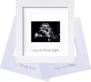 eletecpro Ultrasound Picture Frame with Real Glass Cover and 3 Different Mats, 7x7 Baby Keepsake Frame for 3x4 Inches Sonogram Photo, Wall Mount or Tabletop Display, Pregnancy Announcement, White
