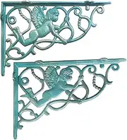 1 Pair Green Cast Iron Tripod Outdoor Plant Pots Brackets,Heavy Duty Metal L Shelf Brackets,Wall Mounted Floating Shelves Support,for Shed, Garage, Indoor