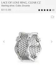 PANDORA Lace of Love Ring #197706CZ - Size 6 + FREE Velvet Pouch