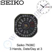 Genuine Seiko 7N36C Watch Movement 3 Hands BLACK Date/Day at 3