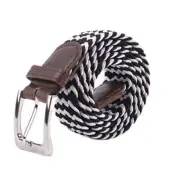 Canvas Elastic Fabric Woven Stretch Multicolored Braided Belts Large Black/White