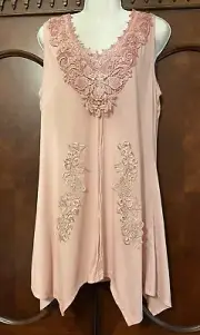 New Pretty Angel Womens Lace Blouse Top Dress Gown Peach Size L NWT