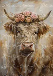 Reba Rose Creations, Rice Paper for Decoupage, Mixed Media, Highlander, Cow, Cou