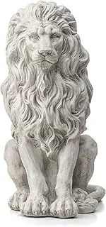 Glitzhome Guardian Sitting Lion Garden Statue MGO Outdoor Decoration, 20.75" H, White