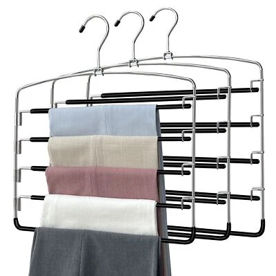 3 Pack 5-Tier Non Slip Pants Hangers Space Saving Multiple Pants Hangers