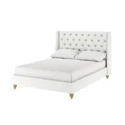 Vilania Tufted Fabric Bed Frame with Headboard - Off White